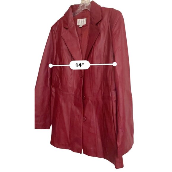 Worthington Womens Large Red 100% Leather Jacket Lined Button Up - Picture 3 of 16